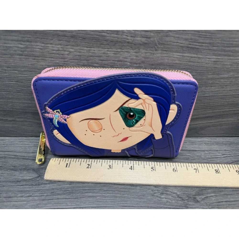 Coraline Loungefly Zip Around Wallet Glow In The Dark Pink Purple Functional